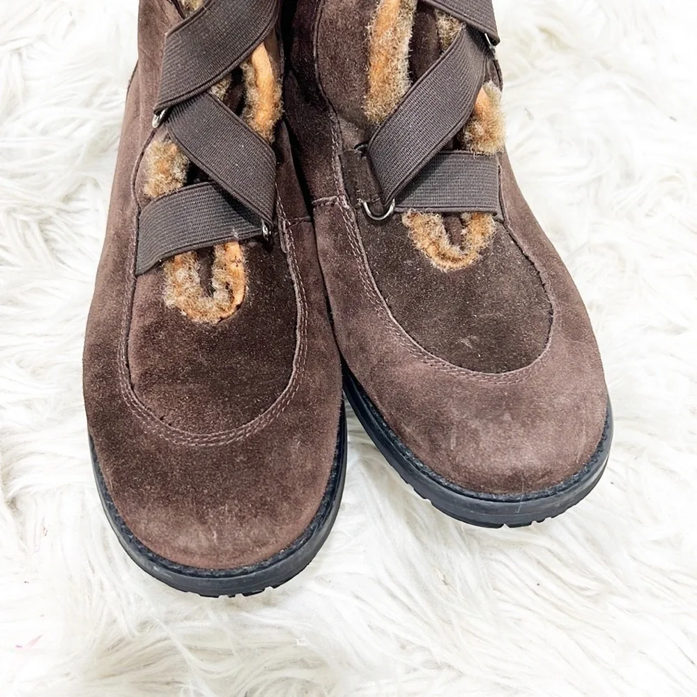 STUART Weitzman Brown Suede Velcro Strap Winter Boots Booties 7